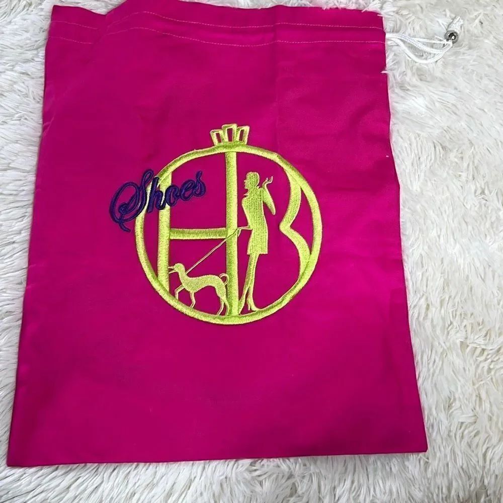 Henri Bendel Embroidered Shoe Accessory Dust/Travel Drawstring Bag Fuschia Pink